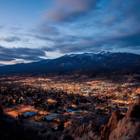 Colorado Springs aerial view with an overall blue tone